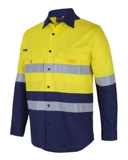 6DNRL-JBs-Wear-LS-Ripstop-D+N-Fishing-Shirt-Yellow-Navy-turned